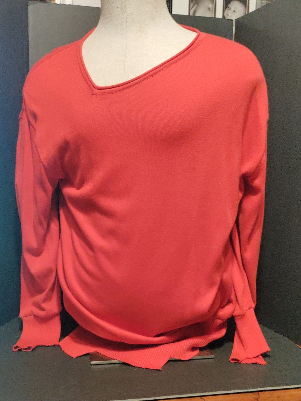 Planet By Lauren G Women's V-Neck Lightweight Sweater in Coral Pima Cotton